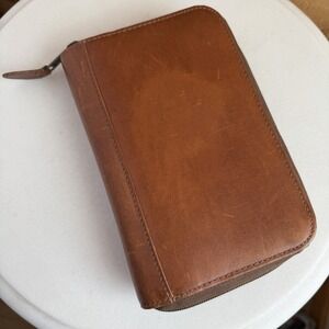 Day Timer Leather Zippered VTG Agenda Planner Address Book Pockets Rolodex Brown